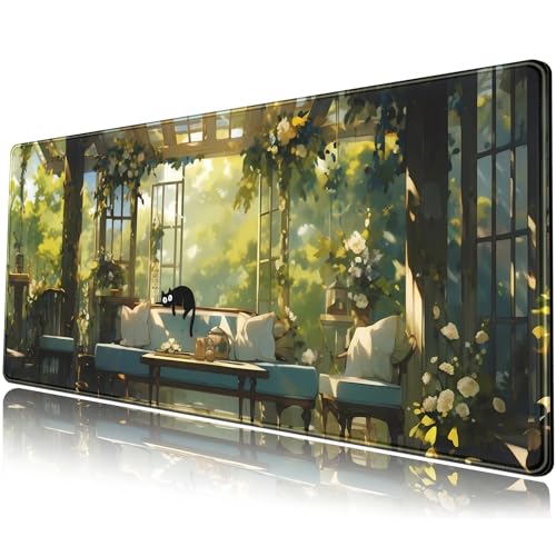 Niedliche Katzen-Schreibtischunterlage, ästhetische Schreibtischunterlage, Anime, Kawaii, Gaming-Mauspad, großes Mauspad, erweitertes XL-Laptop-Tastatur-Mauspad, 80 x 30 cm, mit genähten Kanten, von Mechanical Cattle
