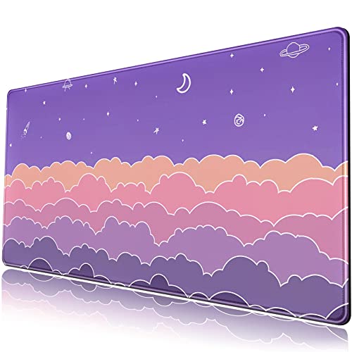 Schreibtischunterlage, Kawaii-Wolken-Mauspad, groß, Gaming, XXL, erweitertes Mauspad, niedliches Schreibtischzubehör für Mädchen und Frauen, 80x40 cm, rutschfeste Gummiunterseite von Mechanical Cattle