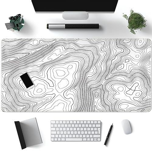 Schreibtischunterlage, Großes Gaming-Mauspad, Minimalistisch, Topografische Karte, Erweitertes XL-Format 80 x 40 cm, Rutschfest, Für Tastatur und Maus, Genähte Kanten von Mechanical Cattle