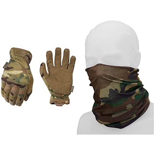 Mechanix Wear: MultiCam FastFit Taktische Arbeitshandschuhe – Berührungsfähig, formschlüssig, Hohe Fingerfertigkeit (Small, MultiCam) & Brandit Multifunktionstuch, Farbe woodland, Gr. OS von Mechanix Wear