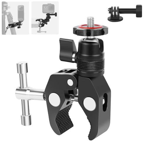 Mechrig Super Clamp Kamerahalterung mit 360° Mini-Kugelkopf, Aluminium-Schreibtischrohr-Krabbenklemme für Monitor/Licht/Mikrofon, Fahrrad-/Motorrad-Lenkerhalterung für Go Pro/Insta360/DJI von Mechrig