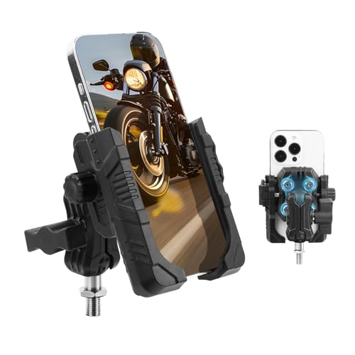 Motorrad-Handyhalterung mit Vibrationsdämpfer, 360° verstellbarer Doppelkugelkopf und Anti-Shock-Lenkerhalterung für E-Bike, Scooter, UTV, passend für iPhone 16/15/14/13 Pro Max, M8 x 1,25, 75025 von Mechrig