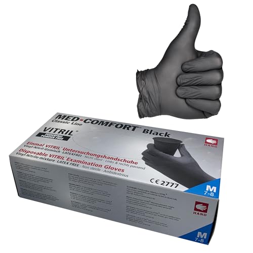 Med-Comfort 1000 Vitril black Größe M Vitrilhandschuhe Einmalhandschuhe | Tattoo, Friseur, Pflege | Einweghandschuhe Untersuchungshandschuhe Vinyl-Nitril-Mischung puderfrei schwarz Handschuhe (M) von Med-Comfort