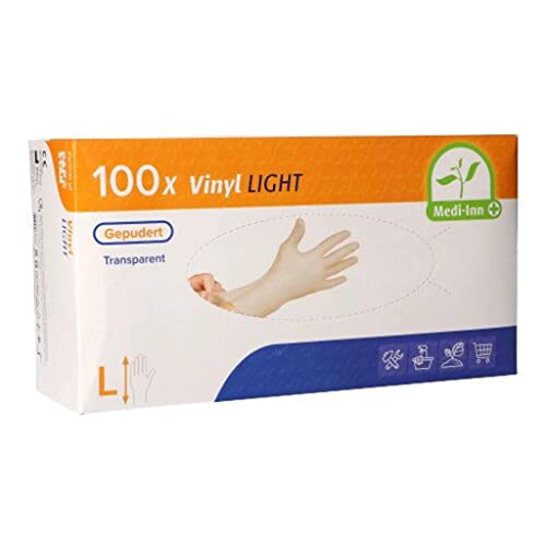 Medi-Inn+ Vinyl Light Einmalhandschuhe gepudert transparent (100 Stück, L) von Medi-Inn+