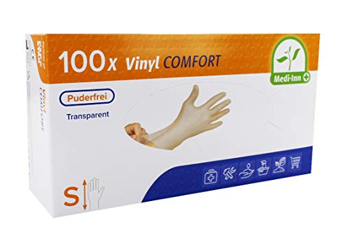 Medi-Inn+ Vinyl puderfrei Einmalhandschuhe Größe S | 1000 Stück | Vinylhandschuhe transparent in praktischer Spenderbox von Medi-Inn+