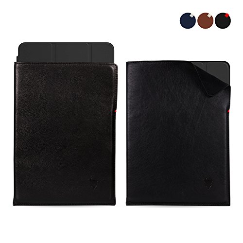 MediaDevil Artisanpouch Slim Edition Echte Europäische leder-Tasche Fall Black with Red contrast stitch Apple iPad Mini 1/2/3 (APPLE SMARTCOVER FIT) von MediaDevil