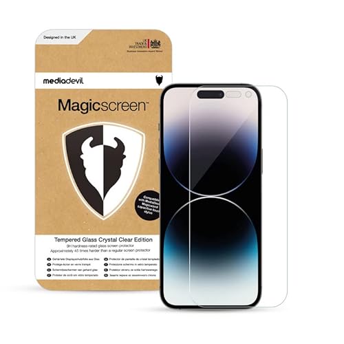 MediaDevil Displayschutzfolie für iPhone 14 Pro (6,1 Zoll) – gehärtetes Glas mit einfacher Installation Positionierungsrahmen (2er-Pack) von MediaDevil