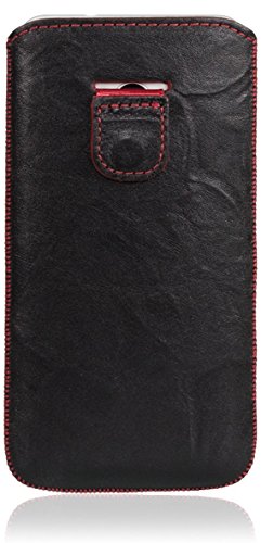 MediaDevil HTC One M7 (2013) Lederhülle (Schwarz mit roten Nähten) - Artisanpouch Hülle aus echtem europäischen Leder mit Ausziehlasche von MediaDevil