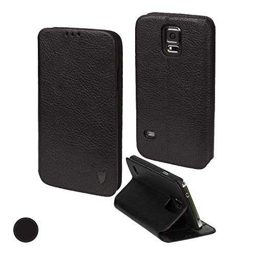 MediaDevil Lederhülle für Samsung Galaxy S5 Mini (Schwarz) - Hülle im Notebook-/Brieftaschenstil mit integriertem Stand und Visitenkartenfächern von MediaDevil