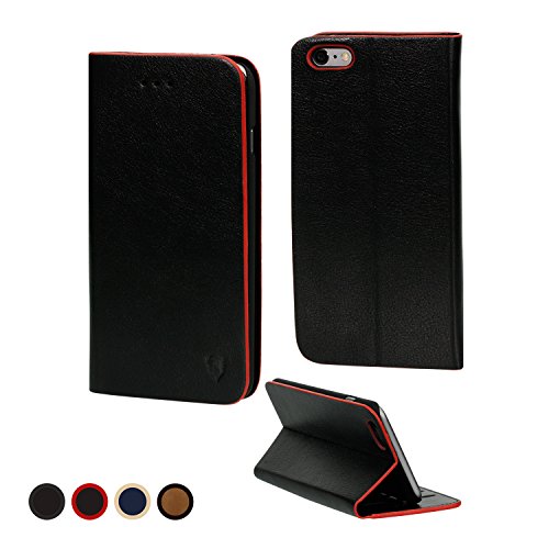 MediaDevil Lederhülle für iPhone 6 / 6S (Schwarz/Rot) - Hülle im Notebook-/Brieftaschenstil mit integriertem Stand und Visitenkartenfächern von MediaDevil