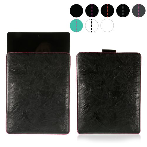 MediaDevil iPad 2/3 / 4 Lederhülle (Schwarz mit pinken Nähten) - Artisanpouch Hülle aus echtem europäischen Leder mit Ausziehlasche von MediaDevil