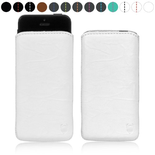 MediaDevil iPhone SE / 5S / 5 Lederhülle (Weiß mit weißen Nähten) - Artisanpouch Hülle aus echtem europäischen Leder mit Ausziehlasche von MediaDevil