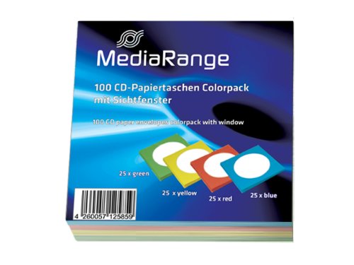 1000 (10x 100) CD Papierhüllen DVD Hüllen 250x rot grün blau gelb von MediaRange