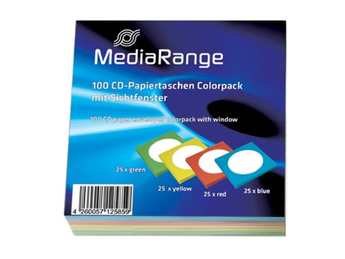 300 (3x 100) CD Papierhüllen DVD Hüllen 75x rot grün blau gelb von MediaRange