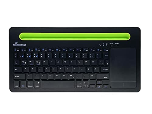 MediaRange, Bluetooth, kompakte Multi-pairing Funk-Tastatur mit 78 Tasten und Touchpad, QWERTZ (DE/AT/CH) Tastaturbelegung, schwarz/grün von MediaRange