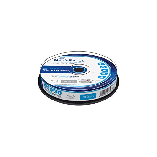 MediaRange BD-R 25GB 6-Fache Schreibgeschwindigkeit, Vollflächig bedruckbar, 10er Cakebox von MediaRange