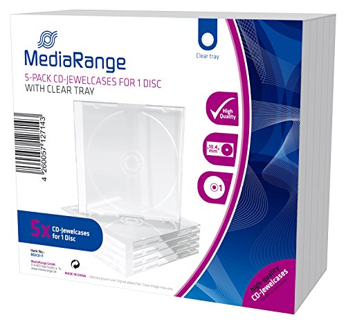 MediaRange BOX31-2 CD-Leerhülle (für 1 Disc, 10.4mm, 5er Pack) transparentes Tray von MediaRange