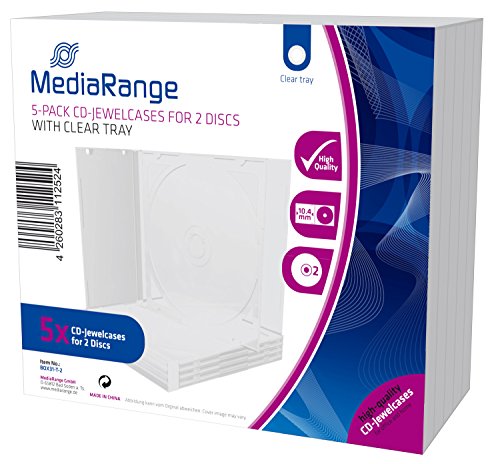 MediaRange BOX31-T-2 CD-Leerhülle (für 2 Discs, 10.4mm, 5er Pack) transparentes Tray von MediaRange