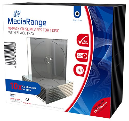 MediaRange BOX32 CD-Leerhülle (schmal, für 1 Disc, 5.2mm, 10er Pack) schwarzes Tray von MediaRange