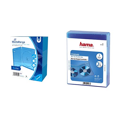 MediaRange BOX38 BD-Leerhülle (für 1 BluRay, 5 Stück) blau & Hama Blu-ray-Doppelhülle (Auch passend für CDs und DVDs, Mit Folie zum Einstecken des Covers) blau von MediaRange