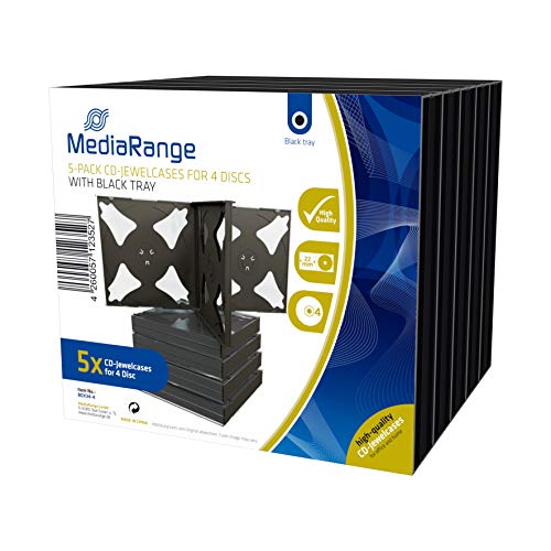 MediaRange CD-Leerhülle für 4 Discs, 22mm, schwarzes Tray, 5er Pack von MediaRange