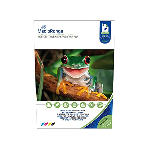 MediaRange DIN A4 Fotopapier für Tintenstrahldrucker, beidseitig hochglänzend, 160g, 50 Blatt von MediaRange