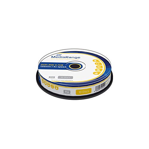 MediaRange DVD+RW 4.7GB|120min 4-fache Schreibgeschwindigkeit, wiederbeschreibbar, 10er Pack, MR451, Cake 10 von MediaRange