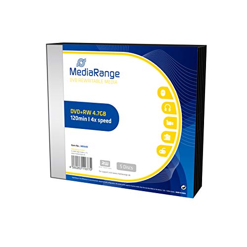 MediaRange DVD+RW 4.7GB|120min 4-fache Schreibgeschwindigkeit, wiederbeschreibbar, 5er Pack im Slimcase, MR449 von MediaRange