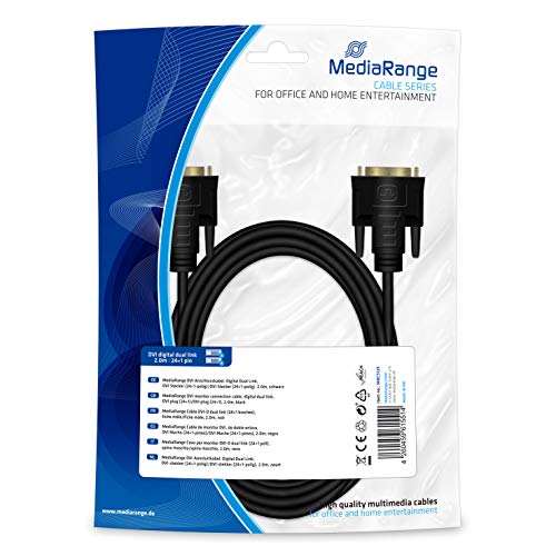 MediaRange DVI Dual Link DVI-Anschlusskabel mit DVI-Stecker (24+1 Pol) /DVI-Stecker (24+1 Pol) 2 m schwarz von MediaRange