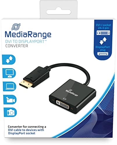 MediaRange DVI zu DisplayPort Konverter, Goldkontakte, DVI-I-Stecker (24+5 Pin) 15 cm Schwarz von MediaRange