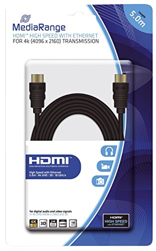 MediaRange HDMI™ High Speed Anschlusskabel mit Ethernet, vergoldete Kontakte, 18 Gbit/s Datenübertragungsrate, 5.0m, schwarz von MediaRange