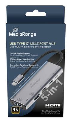 MediaRange HUB USB-C 5 in 1 Multiport Adapter, silber MediaRange HUB USB-C 5 in 1 Multiport Adapter, silber von MediaRange