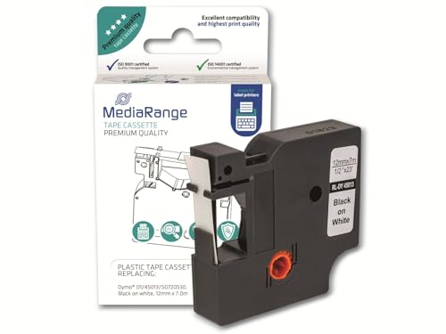 MediaRange Kunststoff-Schriftbandkassette, für/ersetzt Dymo D1/45013/S0720530, permanent haftend, 12mm, 7m, laminiert, schwarz auf weiß von MediaRange