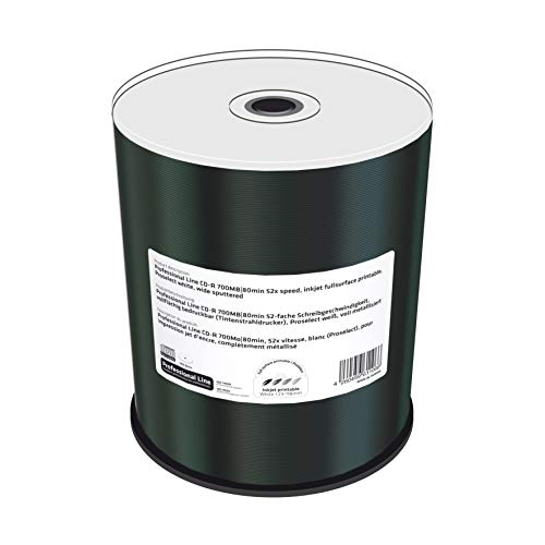 MediaRange Line CD-R 700Mb|80Min 52-fache Schreibgeschwindigkeit, vollflächig bedruckbar (Tintenstrahldrucker), Proselect Weiß, voll Metallisiert, 100er Cakebox von MediaRange