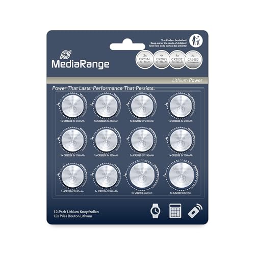 MediaRange Lithium Knopfzellen-Set, sortiert, CR2016|CR2025|CR2032|CR2450, 12er Pack von MediaRange