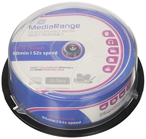 MediaRange MR201 CD-R Rohlinge (bedruckbar, 52x High-Speed, 700MB/80 min., 25-er Spindle) von MediaRange