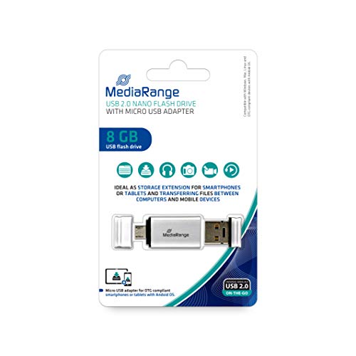 MediaRange USB 2.0 Kombo-Speicherstick 8GB - Combo Flash-Laufwerk mit Micro USB (OTG) Stecker, externe Speichererweiterung mit Lesegeschwindigkeit von bis zu 15 MB/s, Farbe Schwarz von MediaRange