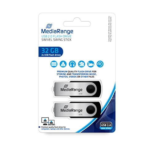MediaRange USB 2.0 Speicherstick 32GB - 2er Pack - Mini USB Flash-Laufwerk mit sicherem Drehkappengehäuse, externe Speichererweiterung mit Lesegeschwindigkeit von bis zu 17 MB/s, Farbe Schwarz MediaRange USB 2.0 Speicherstick 32GB - 2er Pack - Mini USB Flash-Laufwerk mit sicherem Drehkappengehäuse, externe Speichererweiterung mit Lesegeschwindigkeit von bis zu 17 MB/s, Farbe Schwarz von MediaRange