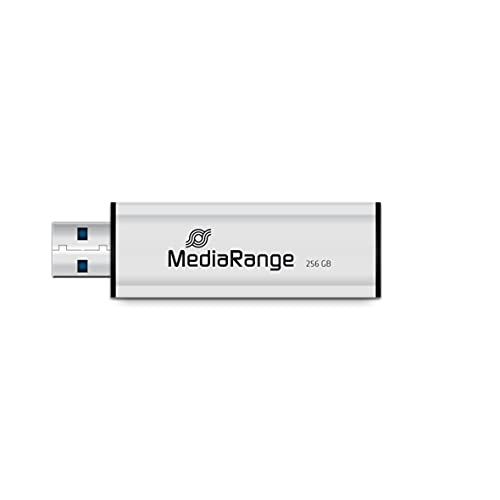 MediaRange USB 3.0 Speicherstick 256GB - Mini USB Flash-Laufwerk mit Schiebemechanismus und Schlüsselanhänger, externe Speichererweiterung mit Lesegeschwindigkeit von bis zu 100 MB/s, Farbe Silber von MediaRange