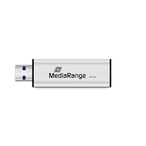 MediaRange USB 3.0 Speicherstick 64GB - Mini USB Flash-Laufwerk mit Schiebemechanismus und Schlüsselanhänger, externe Speichererweiterung mit Lesegeschwindigkeit von bis zu 34 MB/s, Farbe Silber von MediaRange