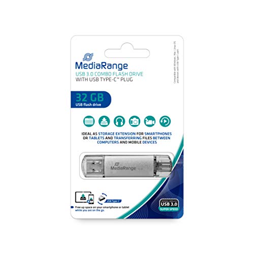 MediaRange USB 3.1 und TypeC Speicherstick 32GB - Combo Flash-Laufwerk mit Schutzkappen, externe Speichererweiterung mit Lesegeschwindigkeit von bis zu 60 MB/s, Farbe Silber MediaRange USB 3.1 und TypeC Speicherstick 32GB - Combo Flash-Laufwerk mit Schutzkappen, externe Speichererweiterung mit Lesegeschwindigkeit von bis zu 60 MB/s, Farbe Silber von MediaRange