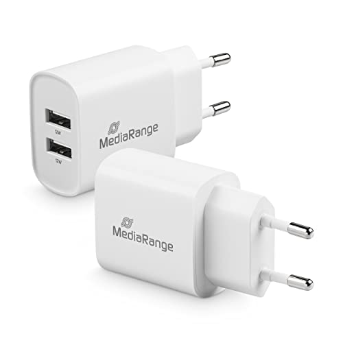 MediaRange USB-Ladeadapter - 2-Port Steckdosen-Ladeadapter 12W, 2X USB-A Ausgang zum gleichzeitigen Laden von Mehreren Endgeräten von MediaRange