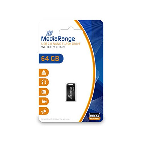 MediaRange USB Nano-Speicherstick 64GB - Mini Flash-Laufwerk mit USB 2.0 Anschluss, inkl. Schlüsselanhänger, externe Speichererweiterung mit Lesegeschwindigkeit von bis zu 15 MB/s, Farbe Schwarz von MediaRange