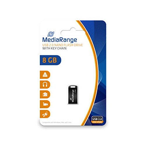 MediaRange USB Nano-Speicherstick 8GB - Mini Flash-Laufwerk mit USB 2.0 Anschluss, inkl. Schlüsselanhänger, externe Speichererweiterung mit Lesegeschwindigkeit von bis zu 15 MB/s, Farbe Schwarz von MediaRange