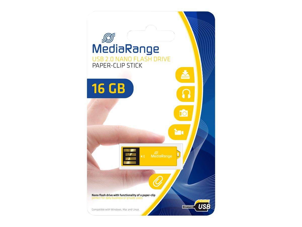 MediaRange USB Nanostick 16GB m. Klammerfunktion gelb MediaRange USB Nanostick 16GB m. Klammerfunktion gelb von MediaRange