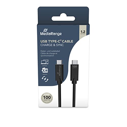 MediaRange USB Type-C® Lade- und Datenkabel mit E-Marker-Chip, USB 3.1, unterstützt USB-C Power Delivery 3.0, Quick Charge 3.0 und PPS, 100W max, 10Gbit/s, 1.2m, schwarz von MediaRange
