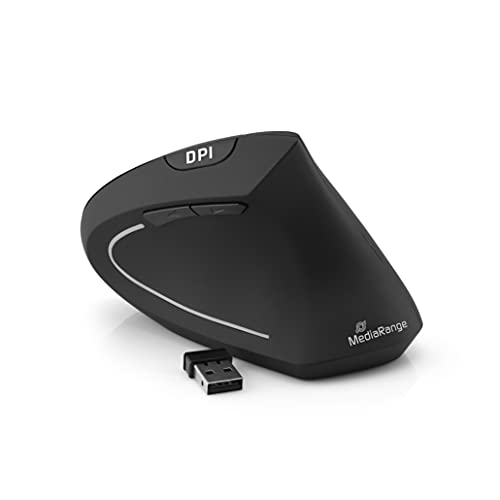 MediaRange ergonomische 6-Tasten Funk-Maus mit optischem Sensor für Rechtshänder, schwarz von MediaRange