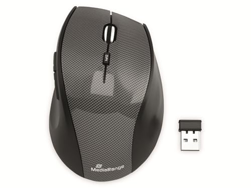MediaRange kabellose Maus mit 5 Tasten und optischem Sensor, Highline Serie, dpi einstellbar, drahtlose Funk-Maus inkl. Scroll-Rad, mit USB Nano-Empfänger, Farbe Karbon-Optik/schwarz MediaRange kabellose Maus mit 5 Tasten und optischem Sensor, Highline Serie, dpi einstellbar, drahtlose Funk-Maus inkl. Scroll-Rad, mit USB Nano-Empfänger, Farbe Karbon-Optik/schwarz von MediaRange