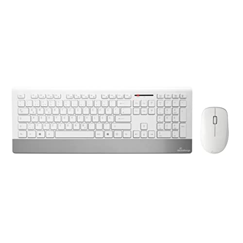 MediaRange kabelloses Funk-Tastatur und 5 Tasten Funk-Maus Set Highline Serie, deutsches QWERTZ Layout, kabelloser USB 2.0 Empfänger, spritzwassergeschützt & höhenverstellbar, Farbe weiß/silber von MediaRange