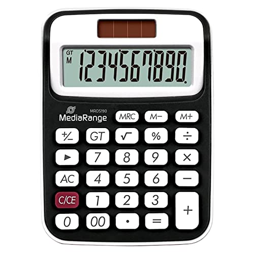 MediaRange kompakter Taschenrechner mit 10-stelligem LC-Display, Solar- und Batteriebetrieb, schwarz/weiß MediaRange kompakter Taschenrechner mit 10-stelligem LC-Display, Solar- und Batteriebetrieb, schwarz/weiß von MediaRange